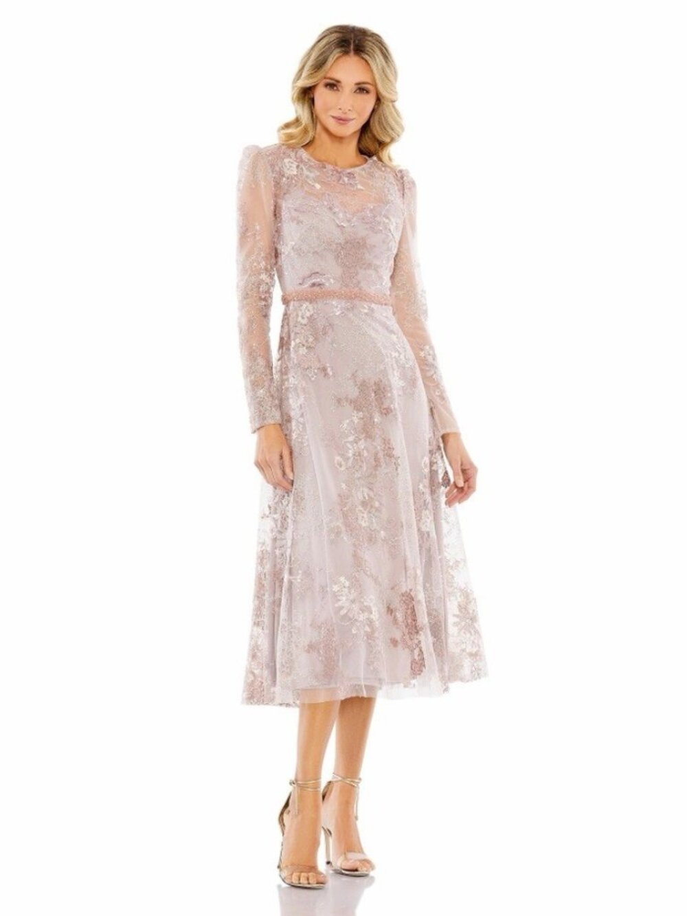 MAC DUGGAL Size 24 Pink 68020 Long Sleeve Midi Embellished Cocktail Dress Formal